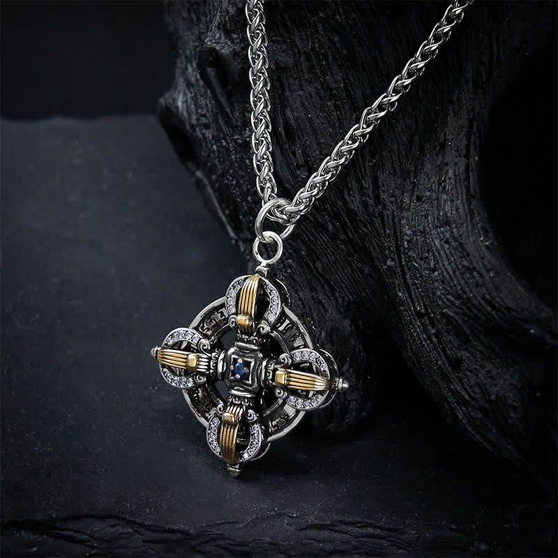Nimara Ritual Copper Plated With Silver Cross Vajra Pendant Necklace