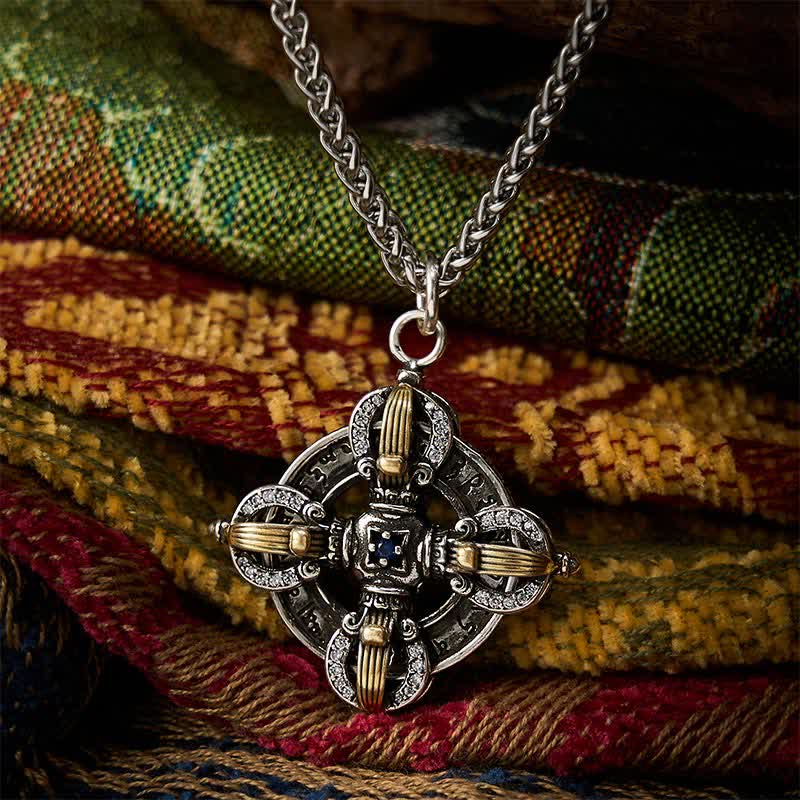 Nimara Ritual Copper Plated With Silver Cross Vajra Pendant Necklace
