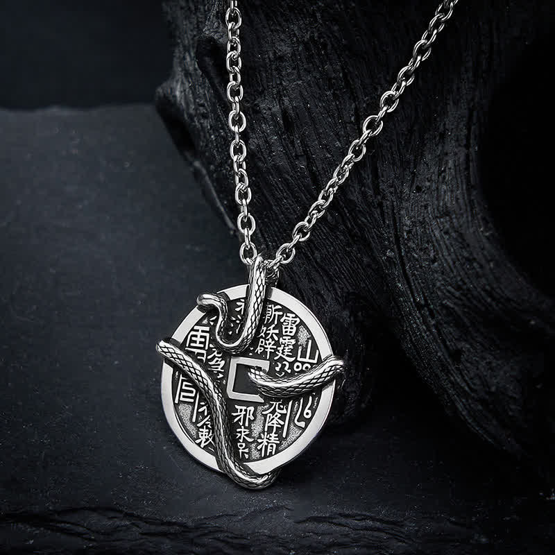 Nimara Ritual Copper Plated With Silver Mountain Ghosts Spend Money Snake Coiled Around Copper Coin Necklace