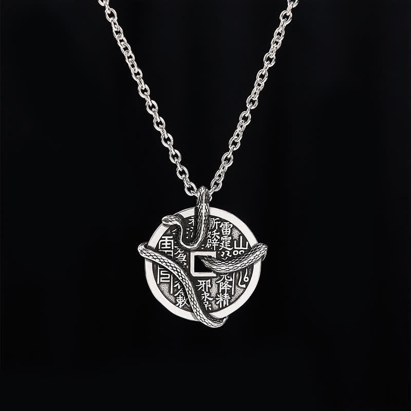 Balance and Healing Copper Plated With Silver Mountain Ghosts Spend Money Snake Coiled Around Copper Coin Necklace