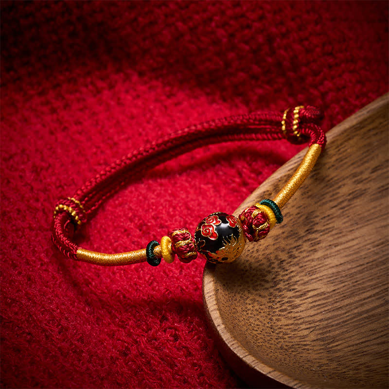 Nimara Ritual Copper Dragon Bead Red String Strength Braided Bracelet