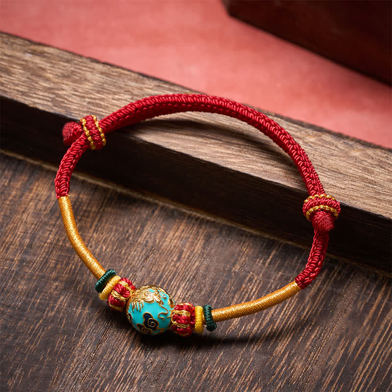 Nimara Ritual Copper Dragon Bead Red String Strength Braided Bracelet