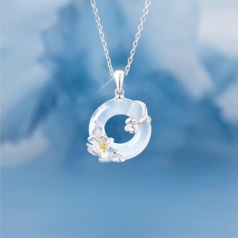 Nimara Ritual White Chalcedony Camellia Peace Buckle Purity Necklace