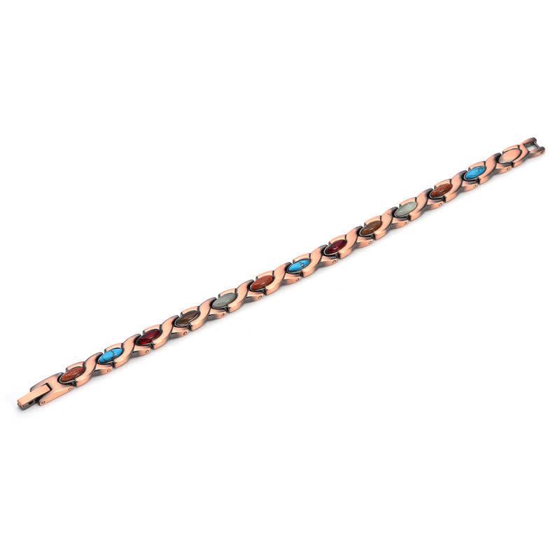 Nimara Ritual Antique Copper Turquoise Inlaid Balance Adjustable Grain Link Bracelet