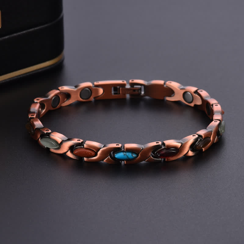 Nimara Ritual Antique Copper Turquoise Inlaid Balance Adjustable Grain Link Bracelet