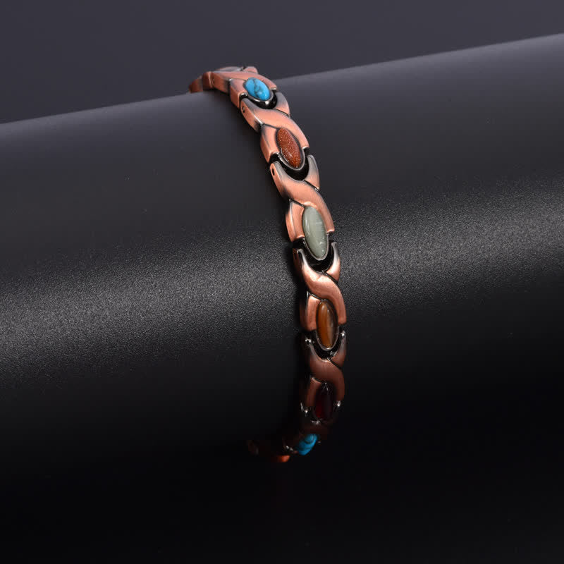 Nimara Ritual Antique Copper Turquoise Inlaid Balance Adjustable Grain Link Bracelet