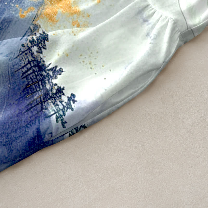 Nimara Ritual Summer Casual Ink Landscape Cranes Pattern Women's Summer Sleeveless Midi Dress With Pockets