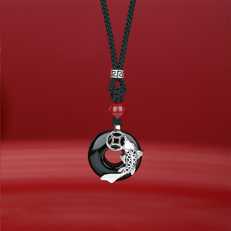 Nimara Ritual Jade Koi Fish Success Braided Circular Chinese Style Necklace