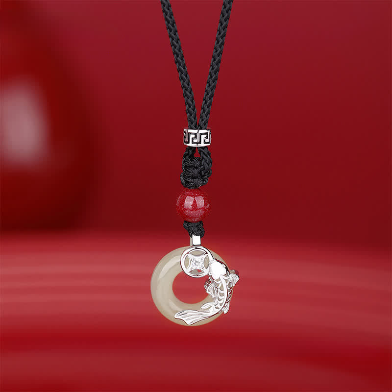 Nimara Ritual Jade Koi Fish Success Braided Circular Chinese Style Necklace