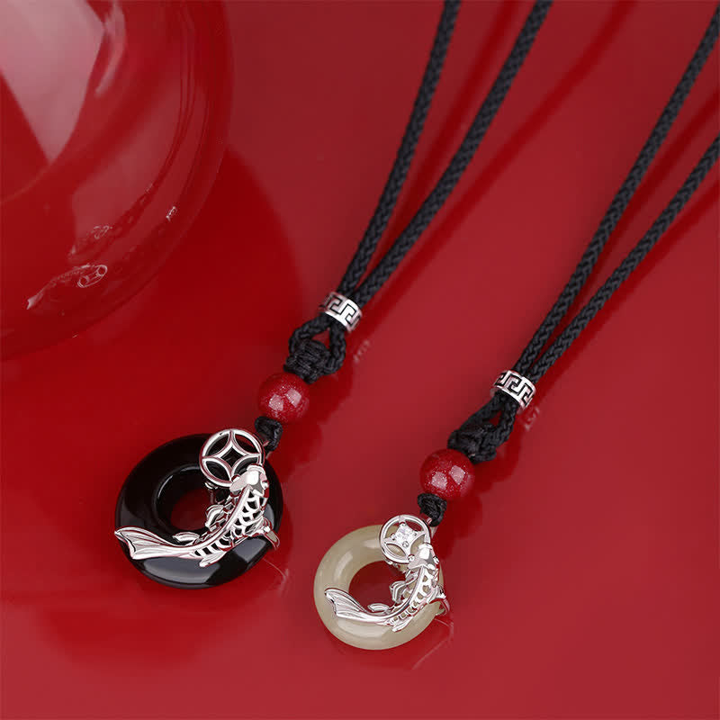 Nimara Ritual Jade Koi Fish Success Braided Circular Chinese Style Necklace