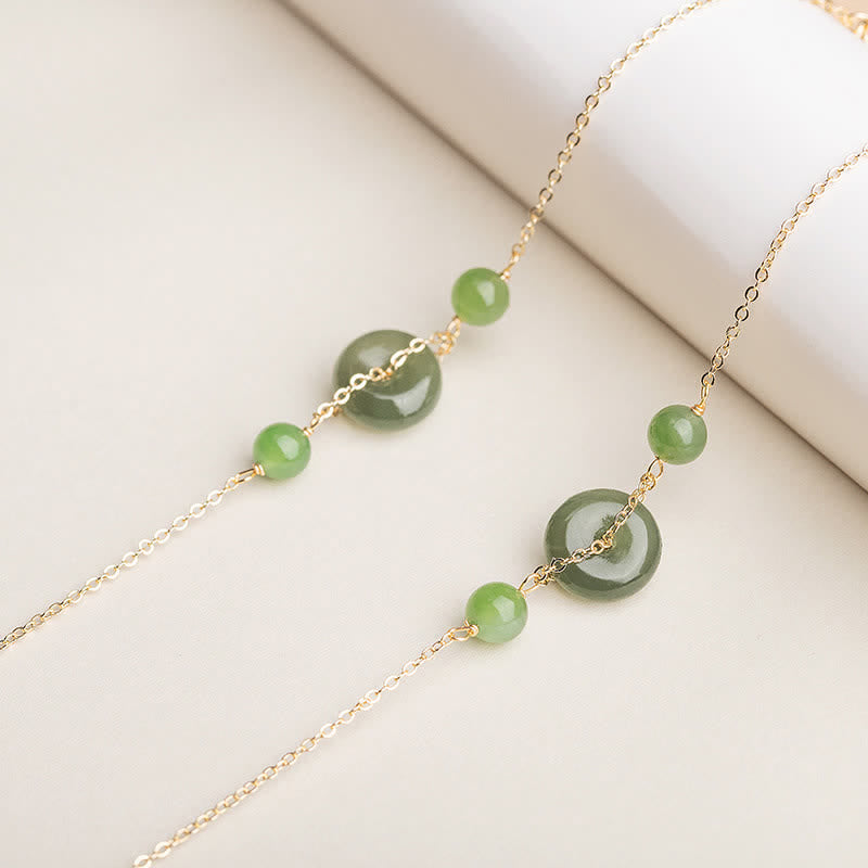 Nimara Ritual Hetian Jade Peace Buckle Harmony Minimalist Round Chain Bracelet