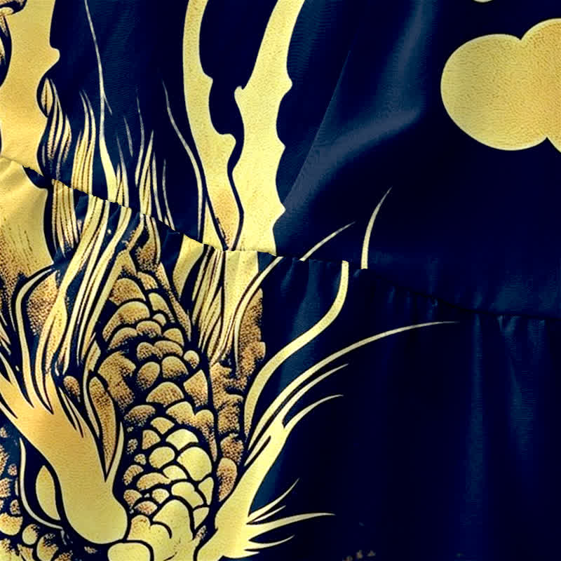 Nimara Ritual Summer Casual Golden Dragon Cloud Pattern Women's Summer Sleeveless Midi Dress With Pockets