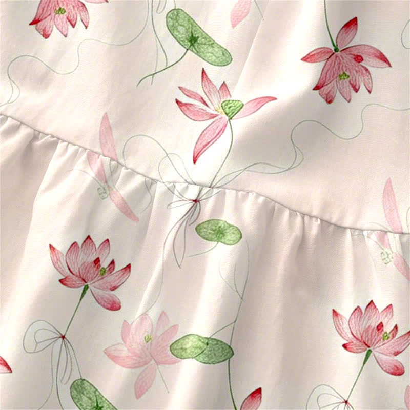 Nimara Ritual Summer Casual Lotus Leaves Pattern Women's Summer Sleeveless Midi Dress With Pockets