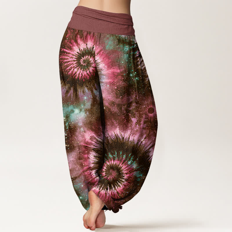 Nimara Ritual Pure Cotton Cosmic Spiral Pattern Women's Elastic Waist Harem Pants