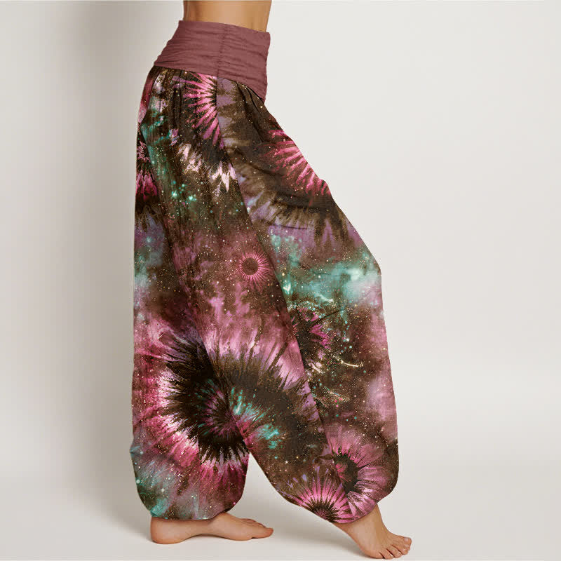 Nimara Ritual Pure Cotton Cosmic Spiral Pattern Women's Elastic Waist Harem Pants