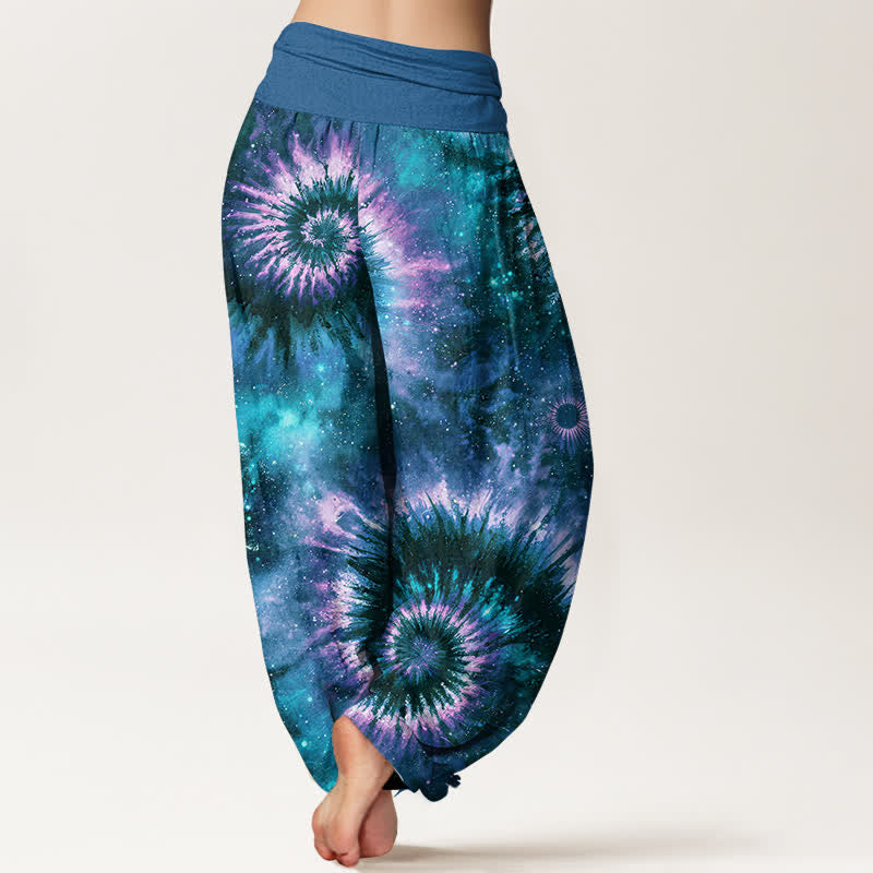 Nimara Ritual Pure Cotton Cosmic Spiral Pattern Women's Elastic Waist Harem Pants
