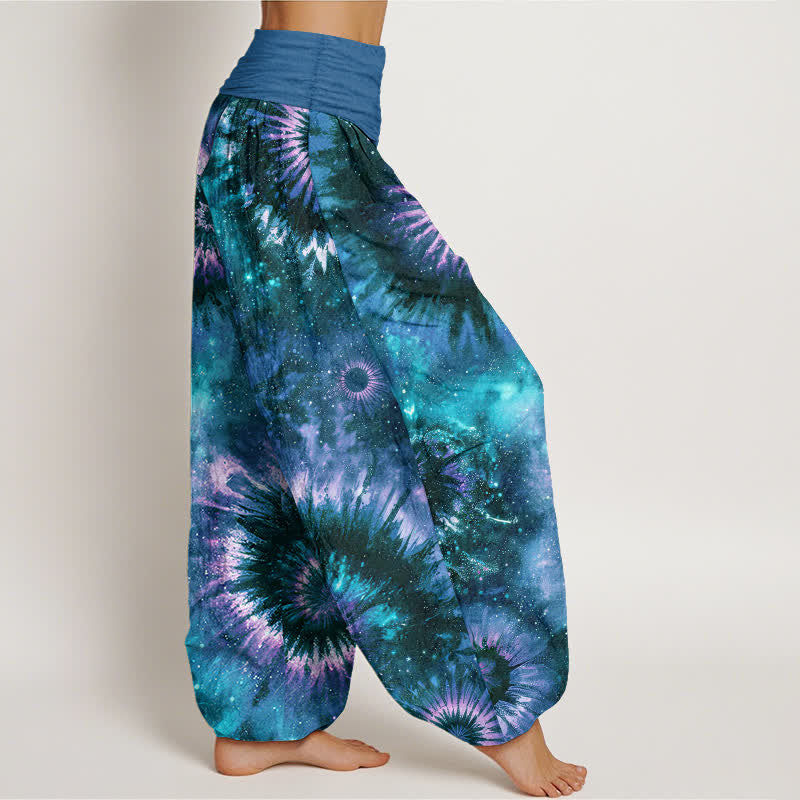 Nimara Ritual Pure Cotton Cosmic Spiral Pattern Women's Elastic Waist Harem Pants
