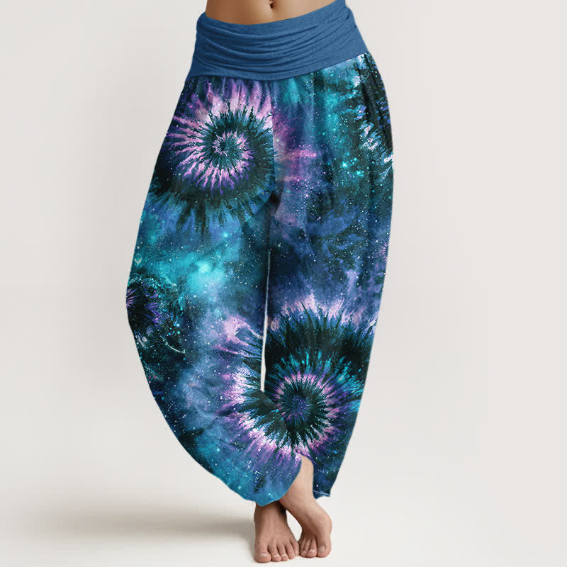 Nimara Ritual Pure Cotton Cosmic Spiral Pattern Women's Elastic Waist Harem Pants