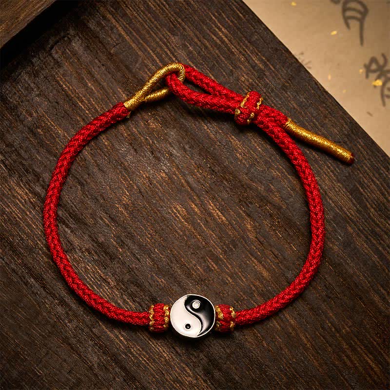Nimara Ritual Hand-Woven Yin Yang Red String Lucky Adjustable Braided Cord Bracelet