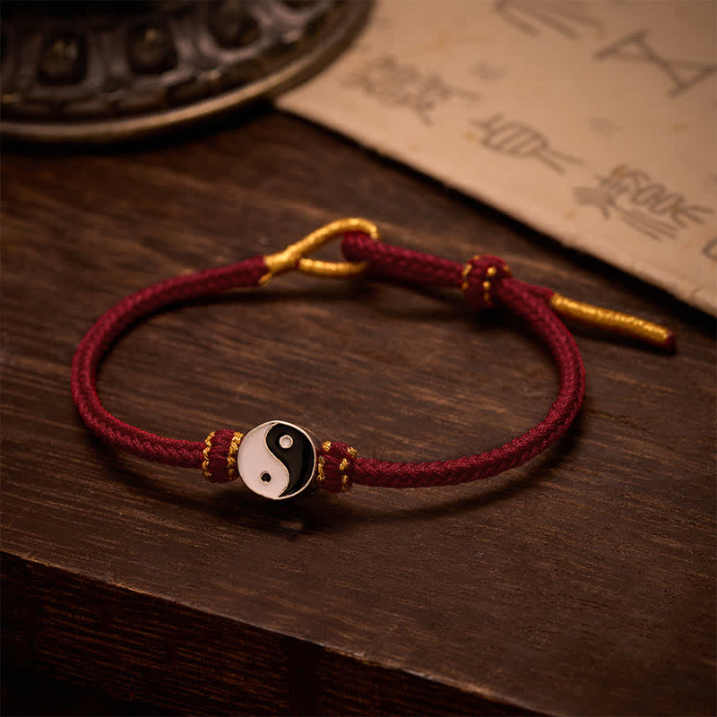 Nimara Ritual Hand-Woven Yin Yang Red String Lucky Adjustable Braided Cord Bracelet