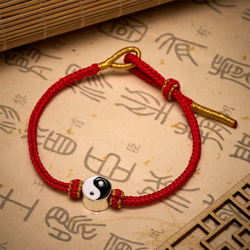 Nimara Ritual Hand-Woven Yin Yang Red String Lucky Adjustable Braided Cord Bracelet