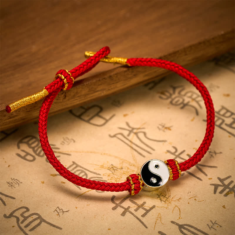 Nimara Ritual Hand-Woven Yin Yang Red String Lucky Adjustable Braided Cord Bracelet