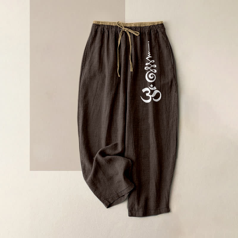 Nimara Ritual Pure Cotton Om Symbol Pattern Women's Elastic Waist Pants With Pockets