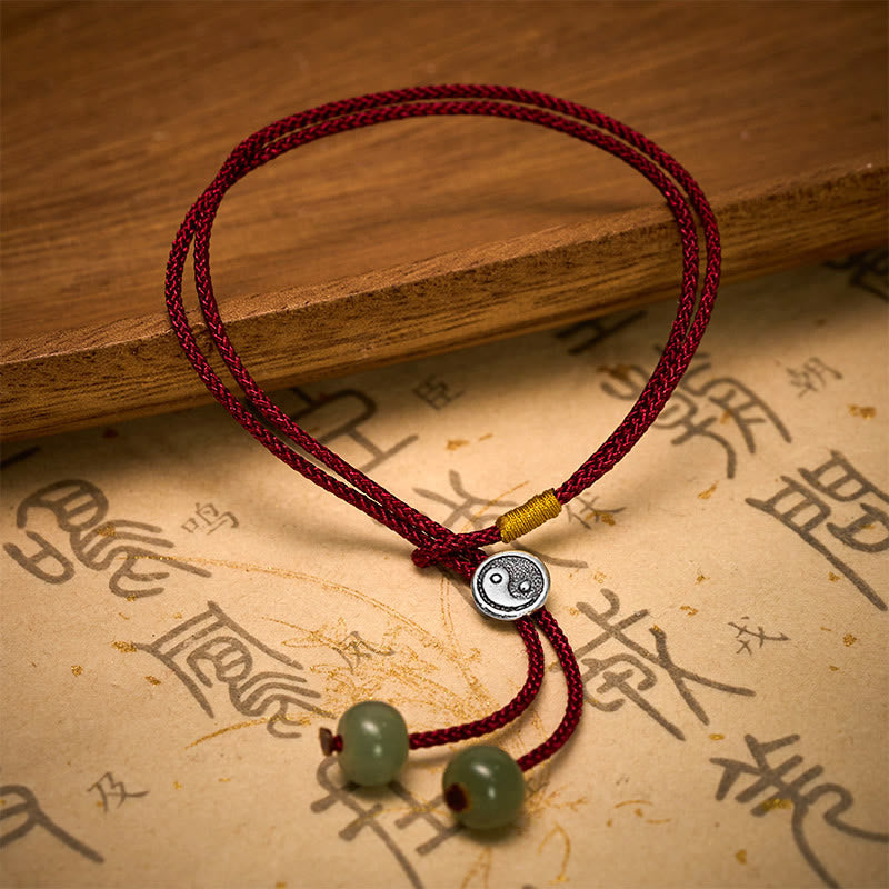 Nimara Ritual 925 Sterling Silver Handmade Round Yin Yang Protection Vintage Braided Red String Bracelet