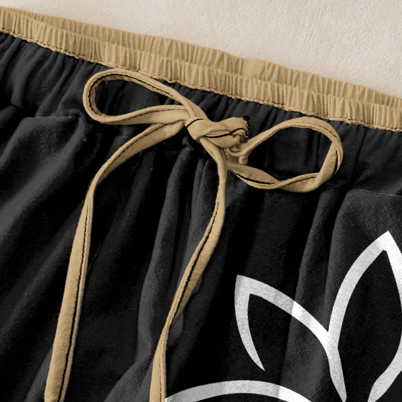 Nimara Ritual Pure Cotton Lotus Om Pattern Women's Elastic Waist Pants With Pockets
