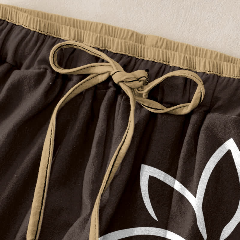 Nimara Ritual Pure Cotton Lotus Om Pattern Women's Elastic Waist Pants With Pockets
