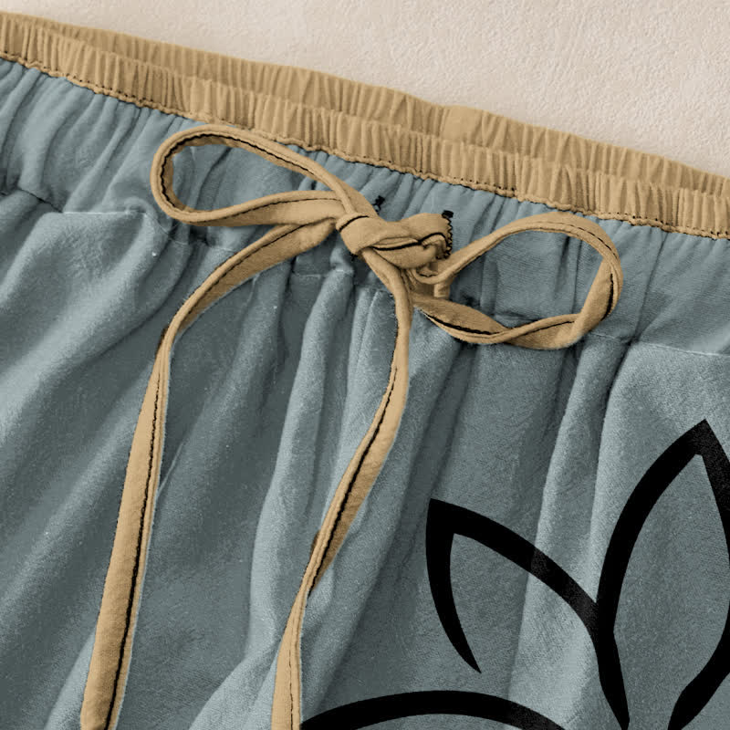 Nimara Ritual Pure Cotton Lotus Om Pattern Women's Elastic Waist Pants With Pockets