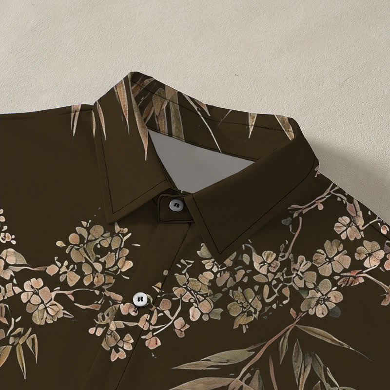 Nimara Ritual Bamboo Plum Blossom Pattern Buttons Breathable Men's Short Sleeve Shirt