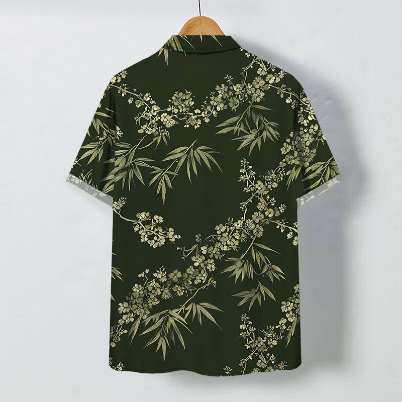 Nimara Ritual Bamboo Plum Blossom Pattern Buttons Breathable Men's Short Sleeve Shirt