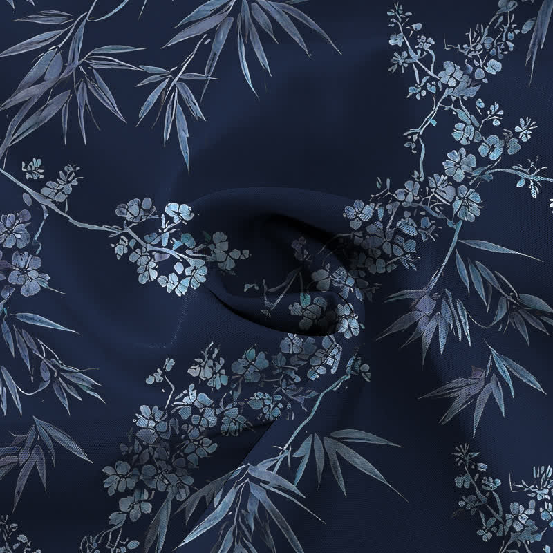 Nimara Ritual Bamboo Plum Blossom Pattern Buttons Breathable Men's Short Sleeve Shirt