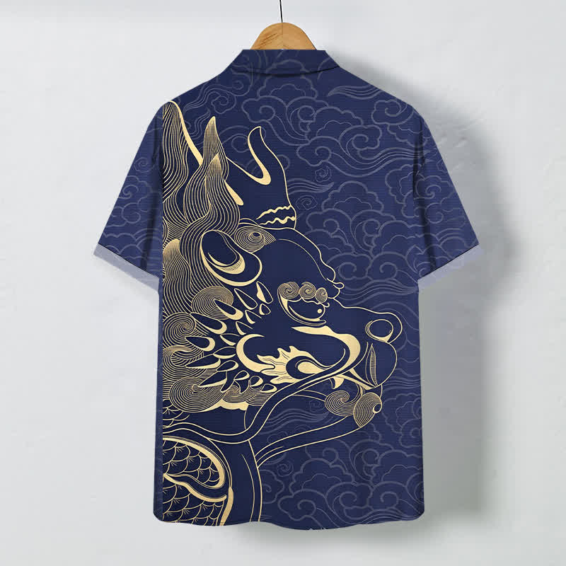 Nimara Ritual Golden Dragon Cloud Pattern Buttons Wrinkle-resistant Men's Short Sleeve Shirt