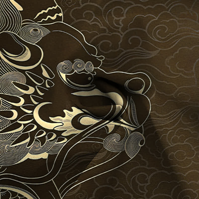 Nimara Ritual Golden Dragon Cloud Pattern Buttons Wrinkle-resistant Men's Short Sleeve Shirt