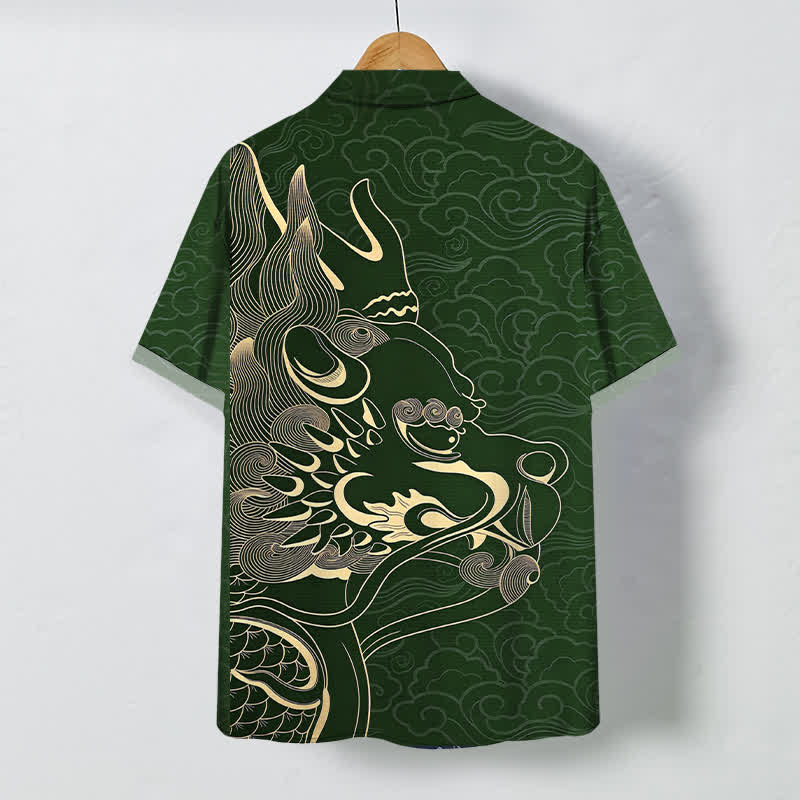 Nimara Ritual Golden Dragon Cloud Pattern Buttons Wrinkle-resistant Men's Short Sleeve Shirt