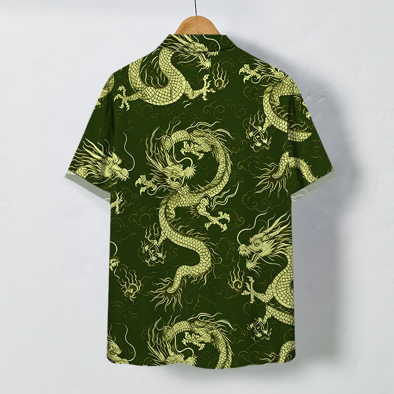 Nimara Ritual Golden Dragon Cloud Pattern Buttons Wrinkle-resistant Men's Short Sleeve Shirt