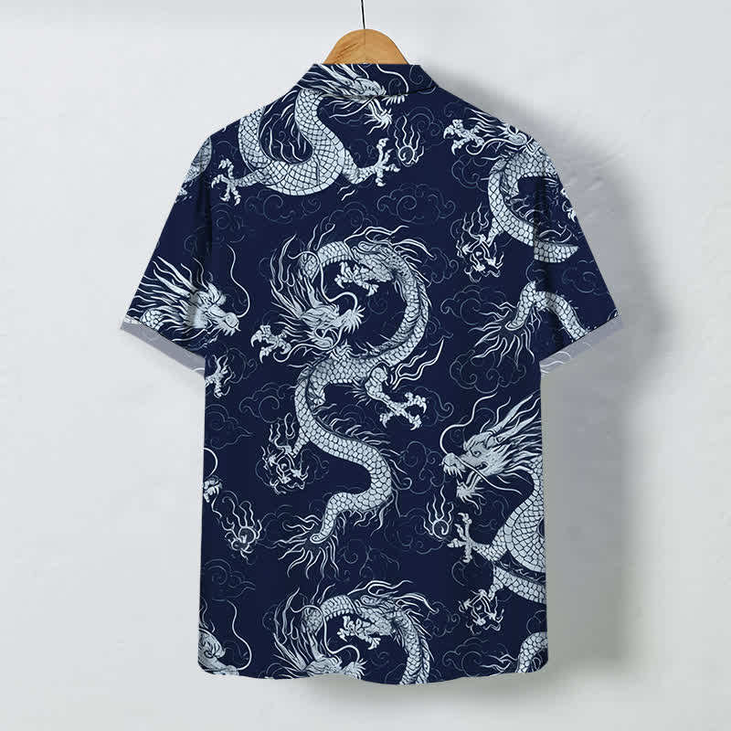 Nimara Ritual Golden Dragon Cloud Pattern Buttons Wrinkle-resistant Men's Short Sleeve Shirt