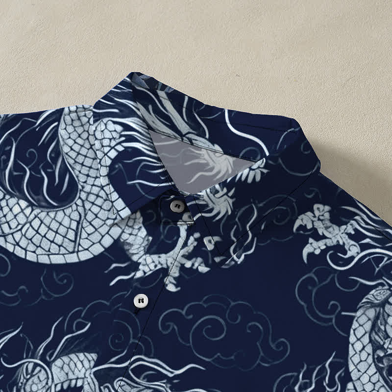 Nimara Ritual Golden Dragon Cloud Pattern Buttons Wrinkle-resistant Men's Short Sleeve Shirt