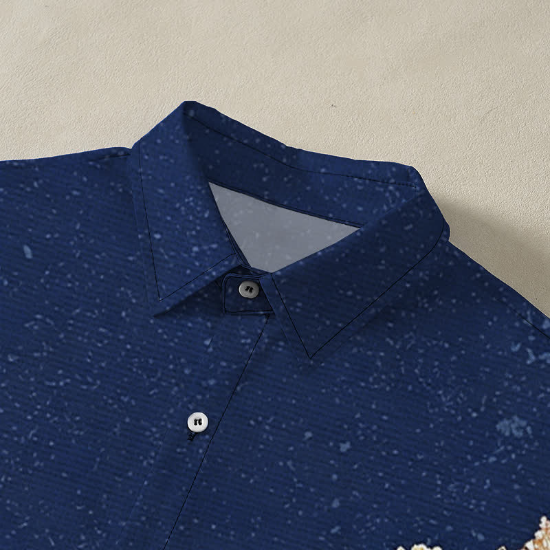 Nimara Ritual Lotus Wave Cloud Pattern Buttons Breathable Men's Short Sleeve Shirt