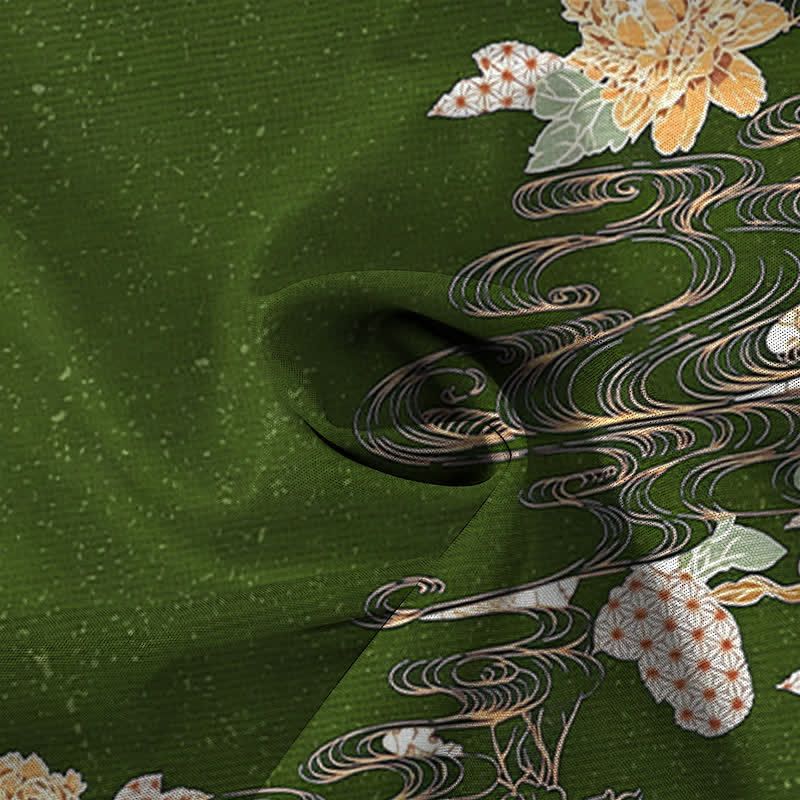 Nimara Ritual Lotus Wave Cloud Pattern Buttons Breathable Men's Short Sleeve Shirt