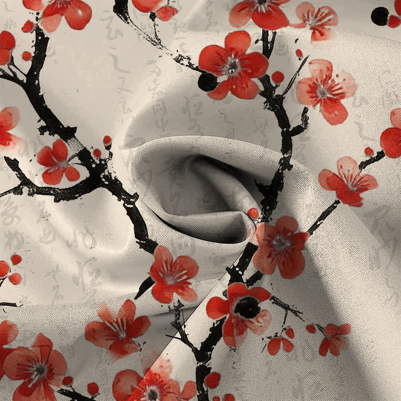 Nimara Ritual Red Plum Blossom Branch Pattern Buttons Wrinkle-resistant Men's Short Sleeve Shirt