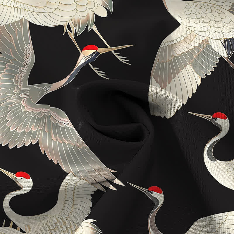 Nimara Ritual Flying Red-crowned Crane Pattern Buttons Wrinkle-resistant Men's Short Sleeve Shirt