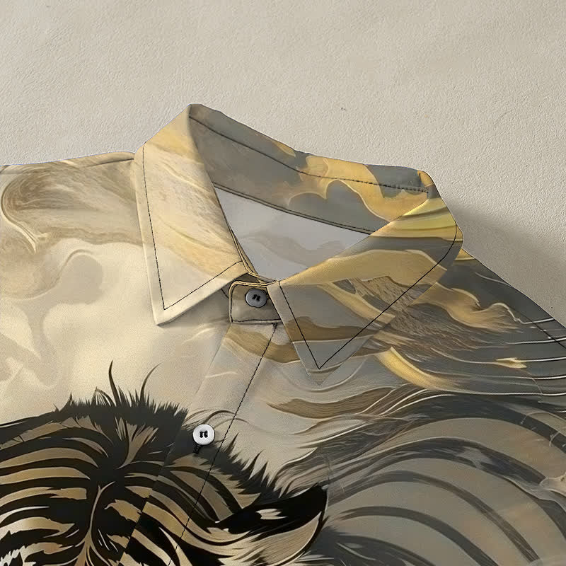 Nimara Ritual Tiger Cloud Wave Pattern Buttons Wrinkle-resistant Men's Short Sleeve Shirt