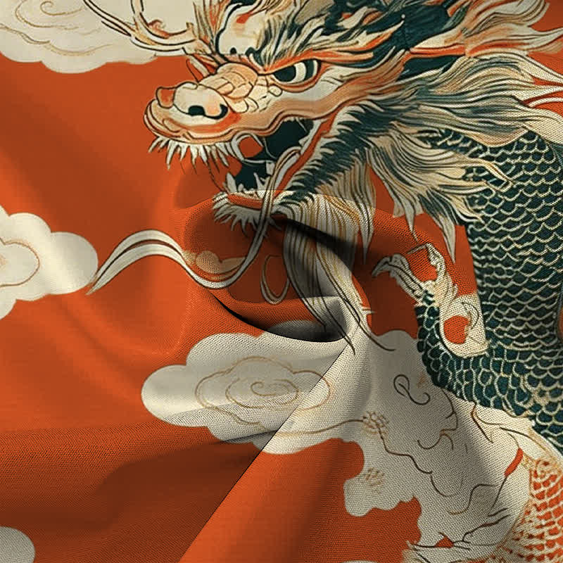 Nimara Ritual Chinese Dragon Cloud Pattern Buttons Wrinkle-resistant Men's Short Sleeve Shirt