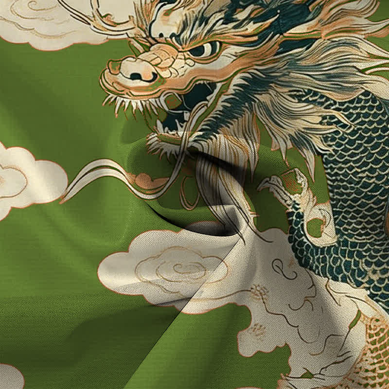 Nimara Ritual Chinese Dragon Cloud Pattern Buttons Wrinkle-resistant Men's Short Sleeve Shirt