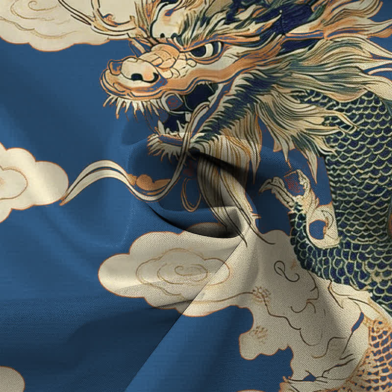 Nimara Ritual Chinese Dragon Cloud Pattern Buttons Wrinkle-resistant Men's Short Sleeve Shirt