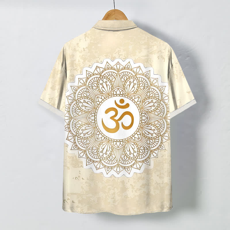 Nimara Ritual Om Mandala Pattern Buttons Breathable Men's Short Sleeve Shirt