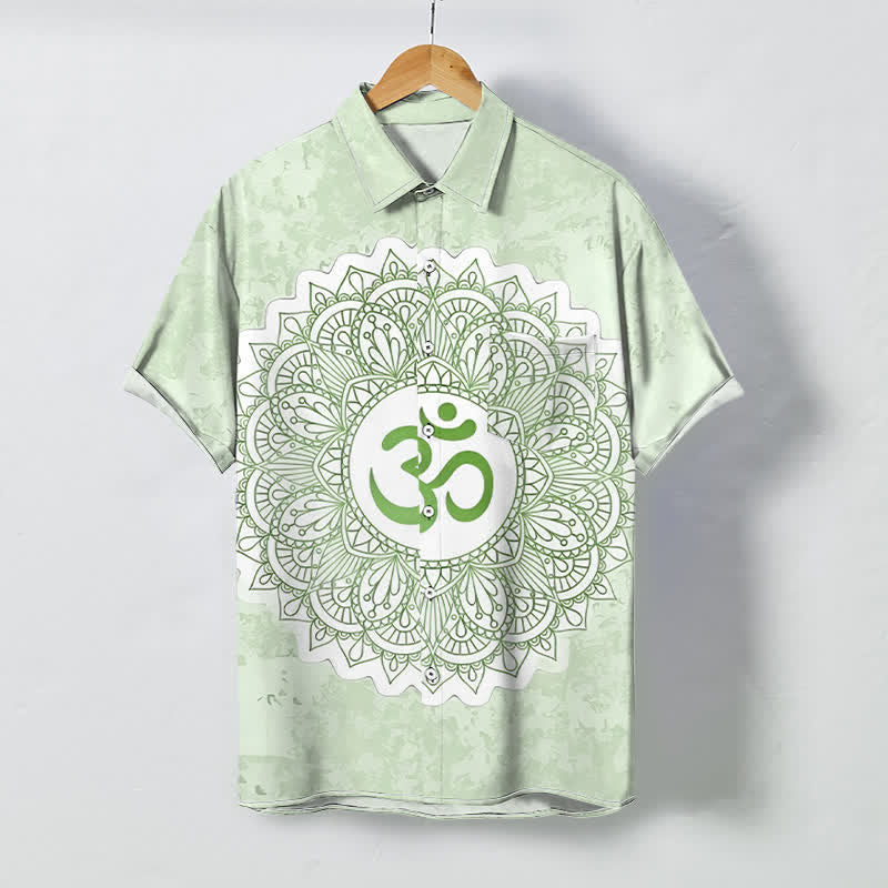 Nimara Ritual Om Mandala Pattern Buttons Breathable Men's Short Sleeve Shirt